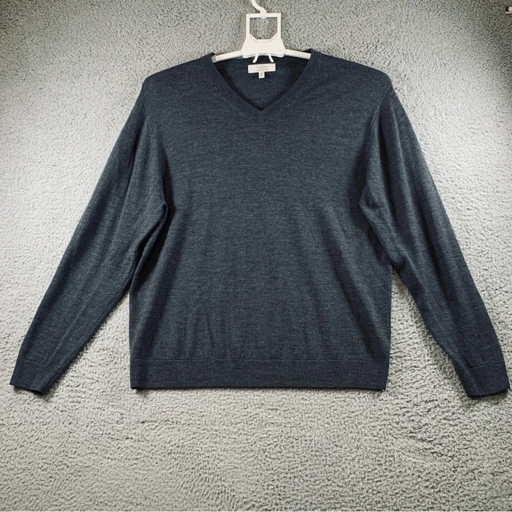 Turnbury Extra Fine Merino Wool Sweater Men's Long Sleeve V Neck Gray Size XL